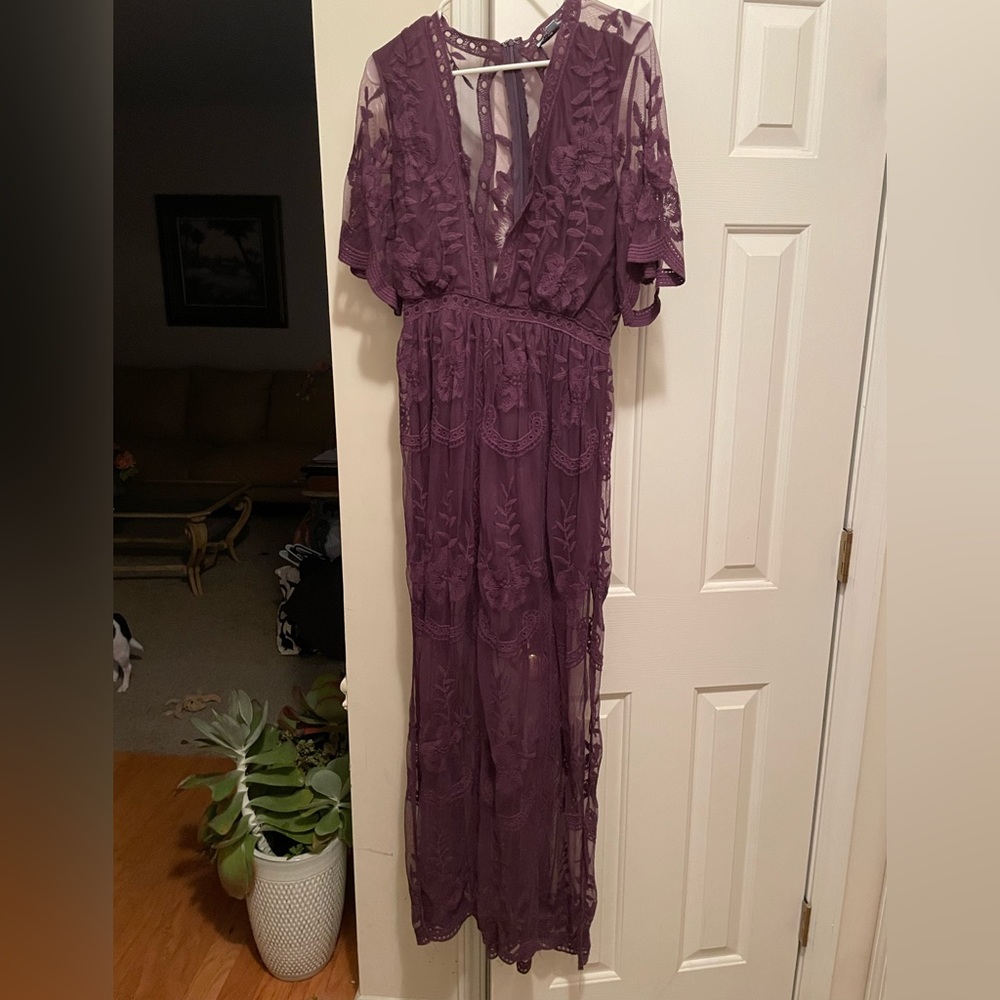 Dress with a romper underneath in plum.